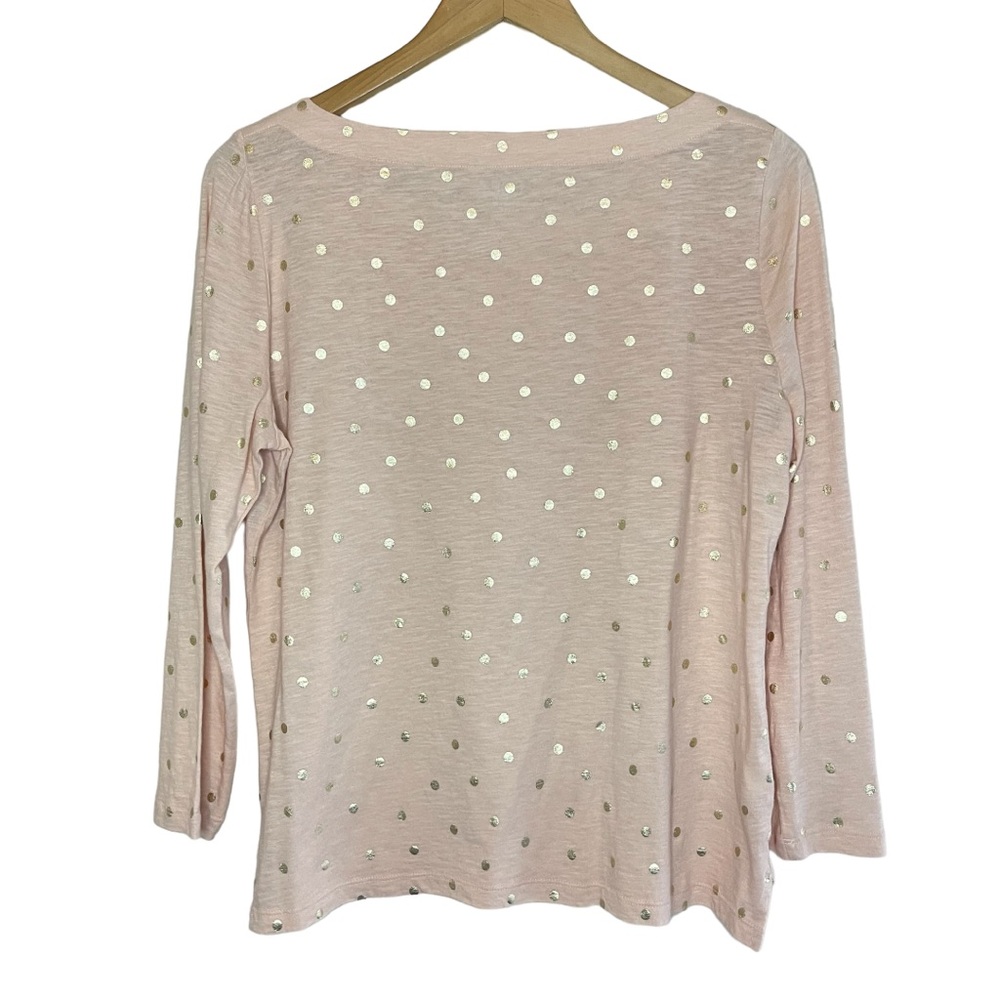 ❌SOLD❌NWT LOFT 3/4-Sleeve Boatneck Cotton T, Peach w/ Gold Metallic Polk-Dot - Picture 3 of 6
